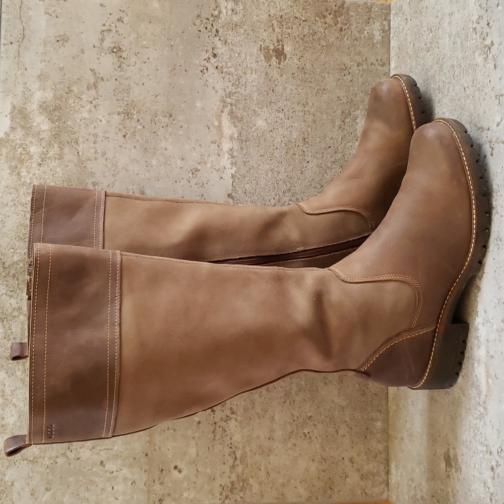 ECCO Elaine Tall Boots Hydromax Brown Suede Leather Women's Size EU 41 US 10